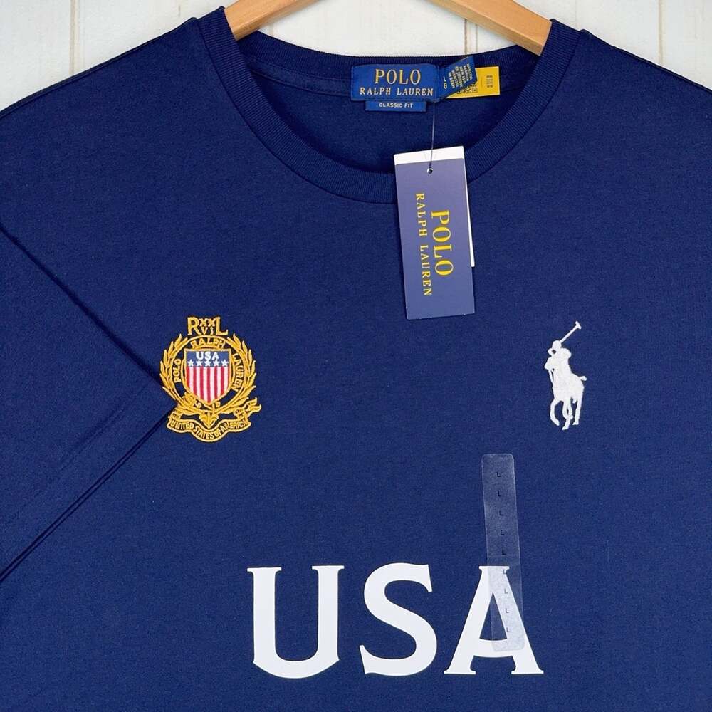 PRL USA Crest Big Pony Shirt 26 Mens L Navy Classic Fit Polo Ralph Lauren